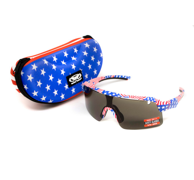 Окуляри захисні Global Vision Holeshot USA Flag (gray), сірі в оправі прапор США
