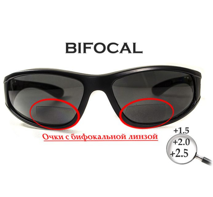 Біфокальні поляризаційні захисні окуляри 3в1 BluWater Winkelman-2 (+2.5) Polarize (gray) сірі