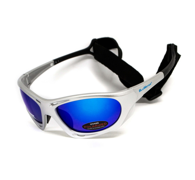 Окуляри поляризаційні BluWater Hydro Silver Polarized (G-Tech™ blue) Anti-Fog, дзеркальні сині в сріблястій оправі