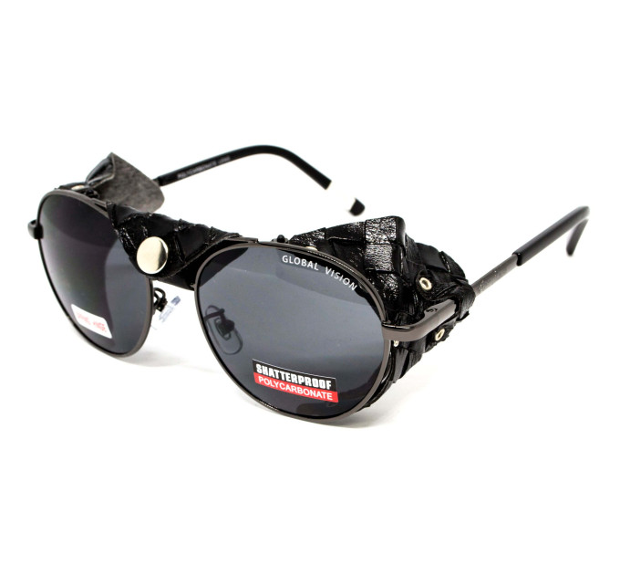 Окуляри захисні Global Vision Aviator-5 GunMetal (gray), сірі в темній оправі зі з'ємним ущільнювачем із синтетичної "шкіри"