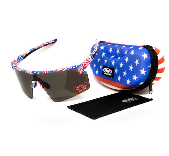 Очки защитные открытые Global Vision Onyx USA Flag (gray), сірі в оправі прапор США