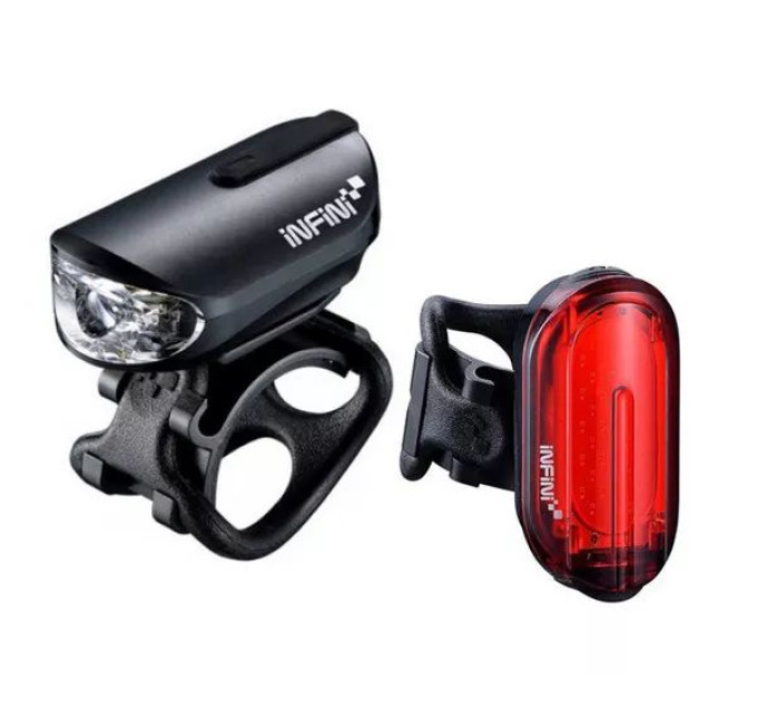 Комплект мигалок Infini OLLEY I-210P + I-210R, 4 режима + 7 режимов , USB кабель, с крепл.