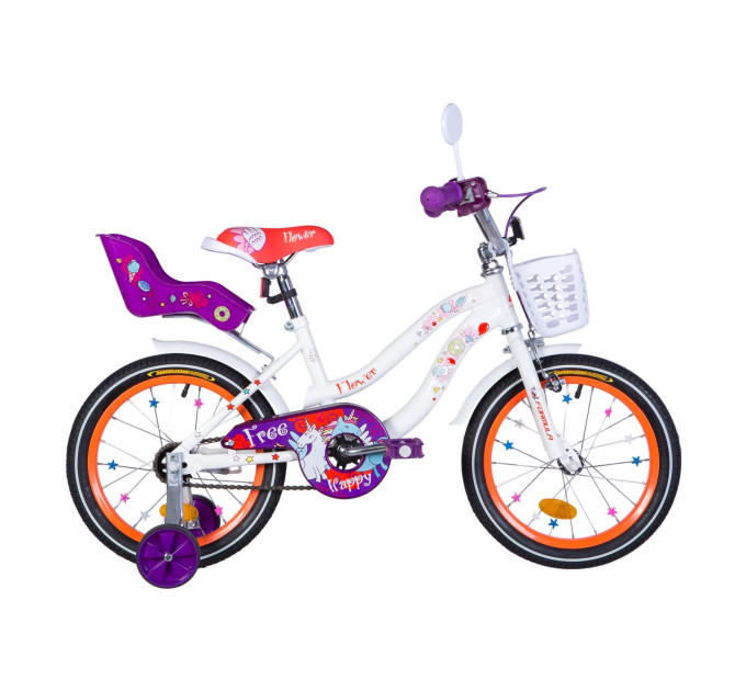 Велосипед 16" Formula FLOWER PREMIUM 2020 (бело-оранжевый c фиолетов)