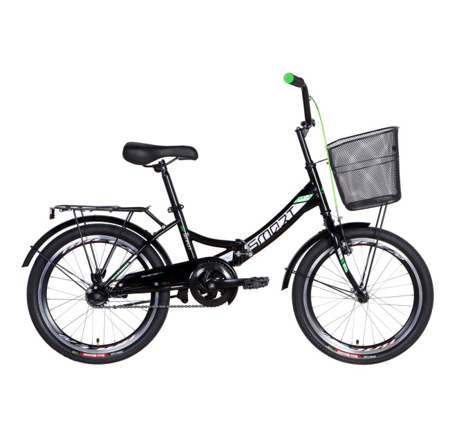 Велосипед 20" Formula SMART с корзиной 2021 (черно-зеленый )