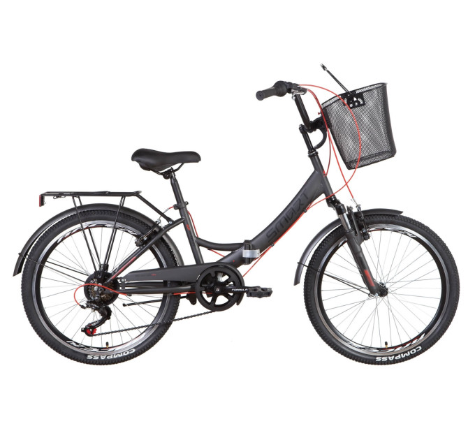 Велосипед ST 24" Formula SMART AM Vbr тріскачка з багажником зад St, з крилом St, з кошиком St 2022 (чорно-зелений)