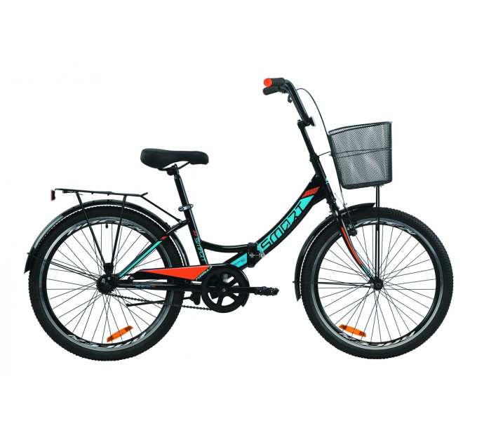 Велосипед 24" Formula SMART з кошиком 2020 (чорно-жовтогарячий з бірюзовим)