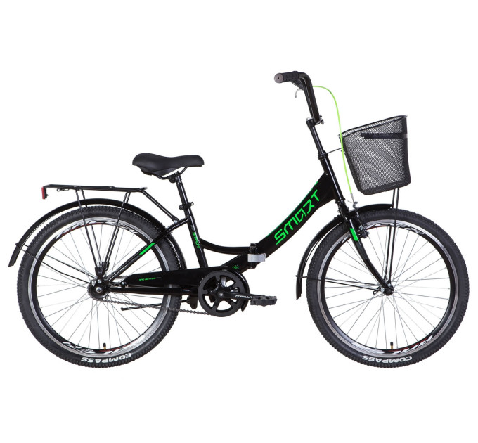 Велосипед ST 24" Formula SMART Vbr з багажником зад St, з крилом St, з кошиком St 2022 (чорно-зелений)