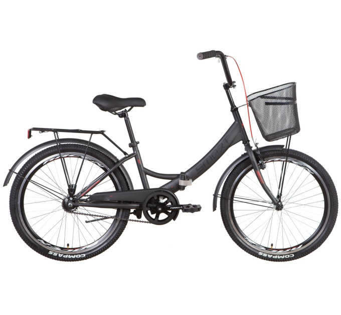 Велосипед ST 24" Formula SMART Vbr з багажником зад St, з крилом St, з кошиком St 2022 (темно-сірий з червоним)