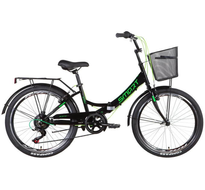 Велосипед ST 24" Formula SMART Vbr тріскачка з багажником зад St, з крилом St, з кошиком St 2022 (чорно-зелений)