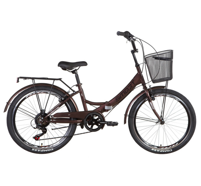 Велосипед ST 24" Formula SMART Vbr трещотка с багажником зад St, с крылом St, с корзиной St 2022 (коричневый)