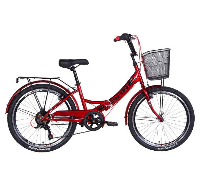 Велосипед 24" Formula SMART с корзиной, трещётка 2021 (вишневый)