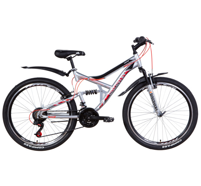 Велосипед 26" Discovery CANYON 2021 (серебристо-черный с красным)