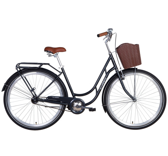 Велосипед у коробці 28" Dorozhnik CLASSIC гальмівна ST з багажником зад St, з крилом St, з кошиком Pl 2021 (темно-сірий)