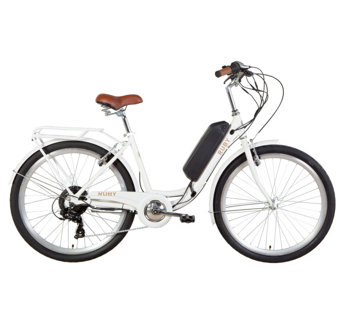 Електровелосипед 26" RUBY рама-17" 350Вт 36В редуктор. 8.8Ач з крепл. на раму, дисплей, САП білий 2020