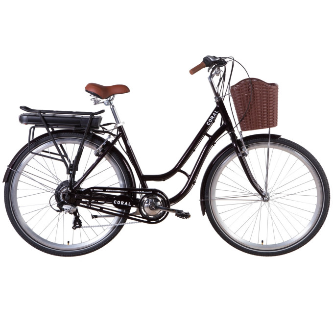 Електровелосипед 28" Dorozhnik CORAL 350Вт 36В редуктор. дисплей, САП, 12.5Ач з крепл. до багажн., 2021 (бордовий)