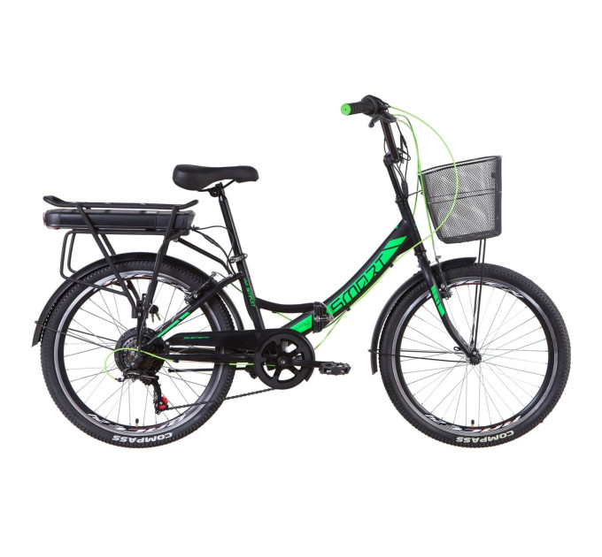 Електровелосипед 24" Formula SMART рама-15" 500Вт 48В редуктор. дисплей, САП, 12.5Ач з кріп. до багажн., чорно-зелений 2021