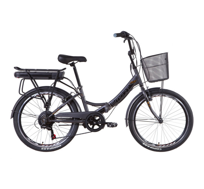 Электровелосипед 24" Formula SMART рама-15" 500Вт 48В редуктор. дисплей, САП, 12.5Ач с крепл. к багажн., серо-черный 2021