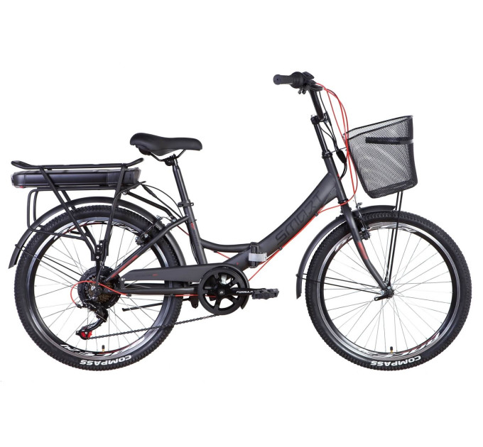Электровелосипед 24" Formula SMART 350Вт 36В редуктор. дисплей, САП, 12.5Ач с крепл. к багажн., 2022 (черно-зеленый )
