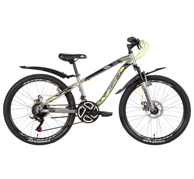 Велосипед 24" Discovery FLINT AM DD 2021 (серебристо-черный с желтым)